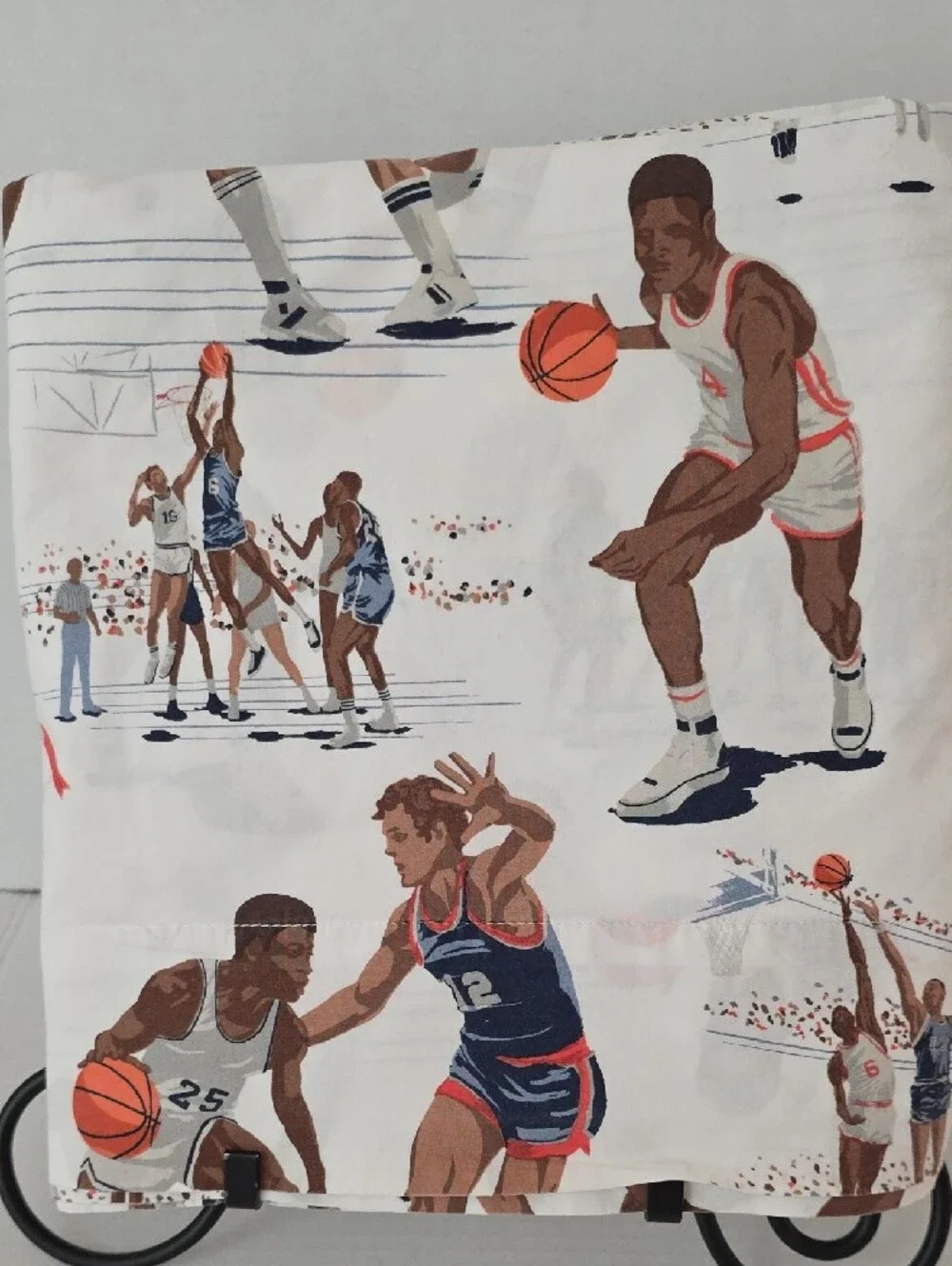 Pottery Barn Kids Basketball Players White, Navy, Orange, Brown Cotton Twin Flat